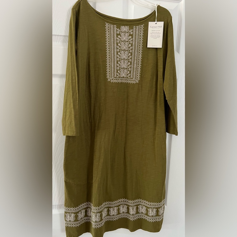 Caramel Olive Embroidered Midi Dress